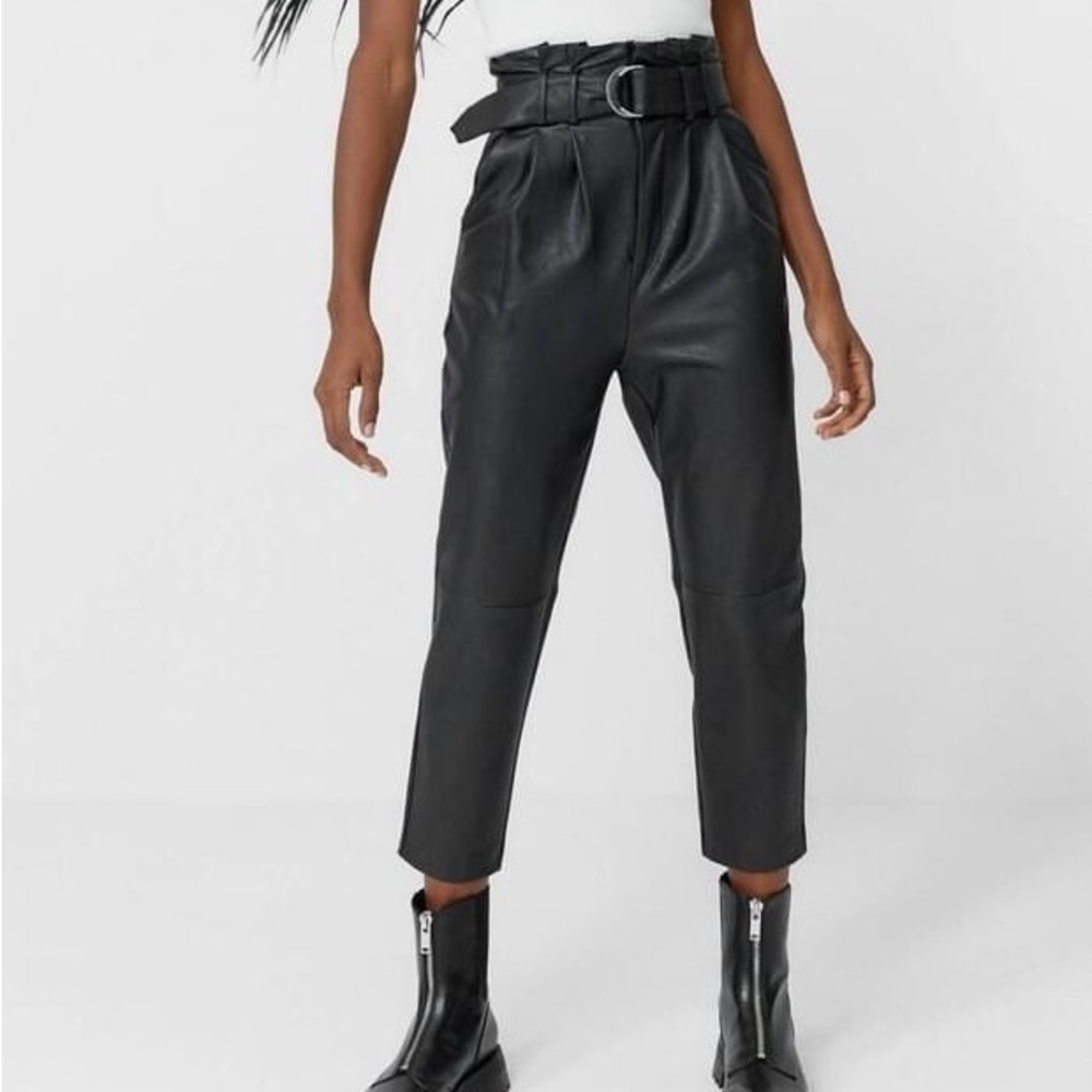 New Black faux / vegan leather high waisted cropped pants size S